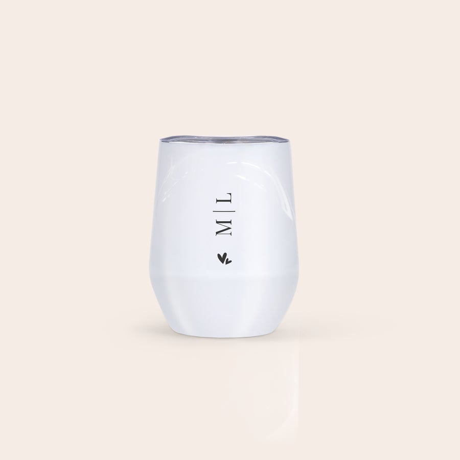 Taza de viaje con tapa Vaso de viaje blanco con tapa, impreso con las iniciales M L y un corazón, un regalo ideal para cualquier viaje.