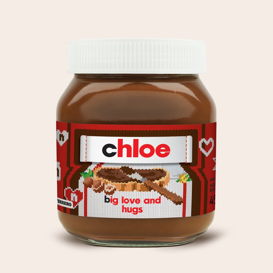 Personalised nutella® jar Personalised nutella® jar - 450 gr - Original with Chloe and big love and hugs printed on a knitted pattern label