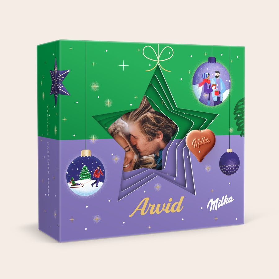 Milka-hjärtan i personlig 3D-presentask - Jul Milka-hjärtan i personlig 3D-presentask - Jul