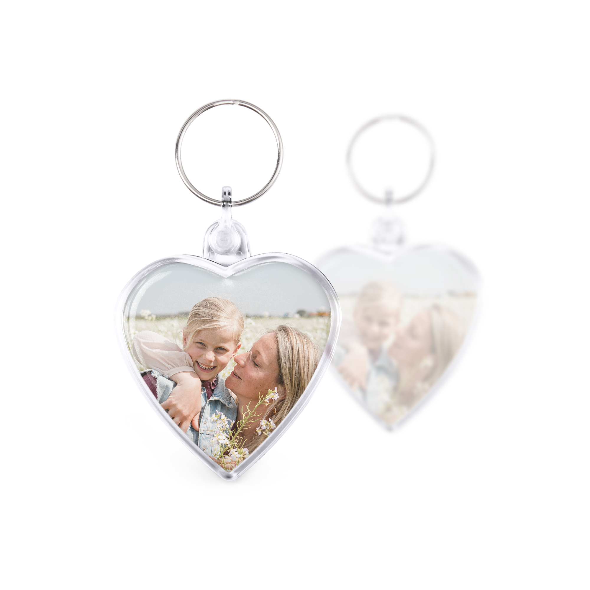 Porte-clés cœur personnalisé avec photo de mère et fille imprimée recto-verso pour surprendre vos proches