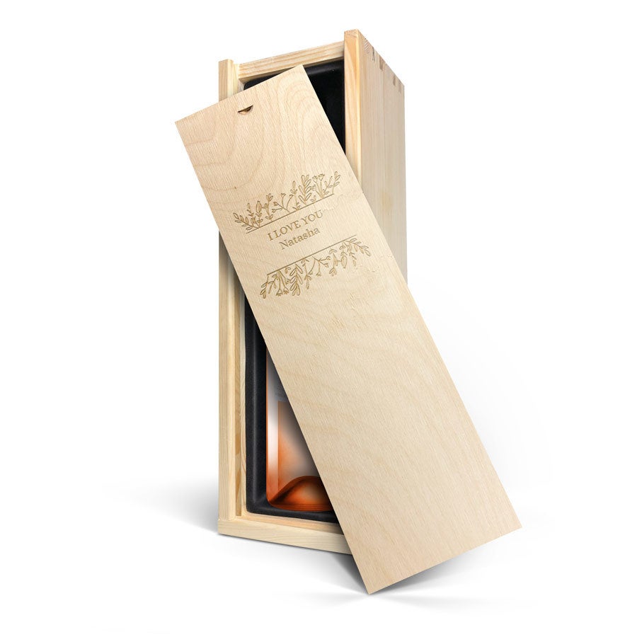 Personalised wine gift - Oude Kaap - Rose - Engraved wooden case