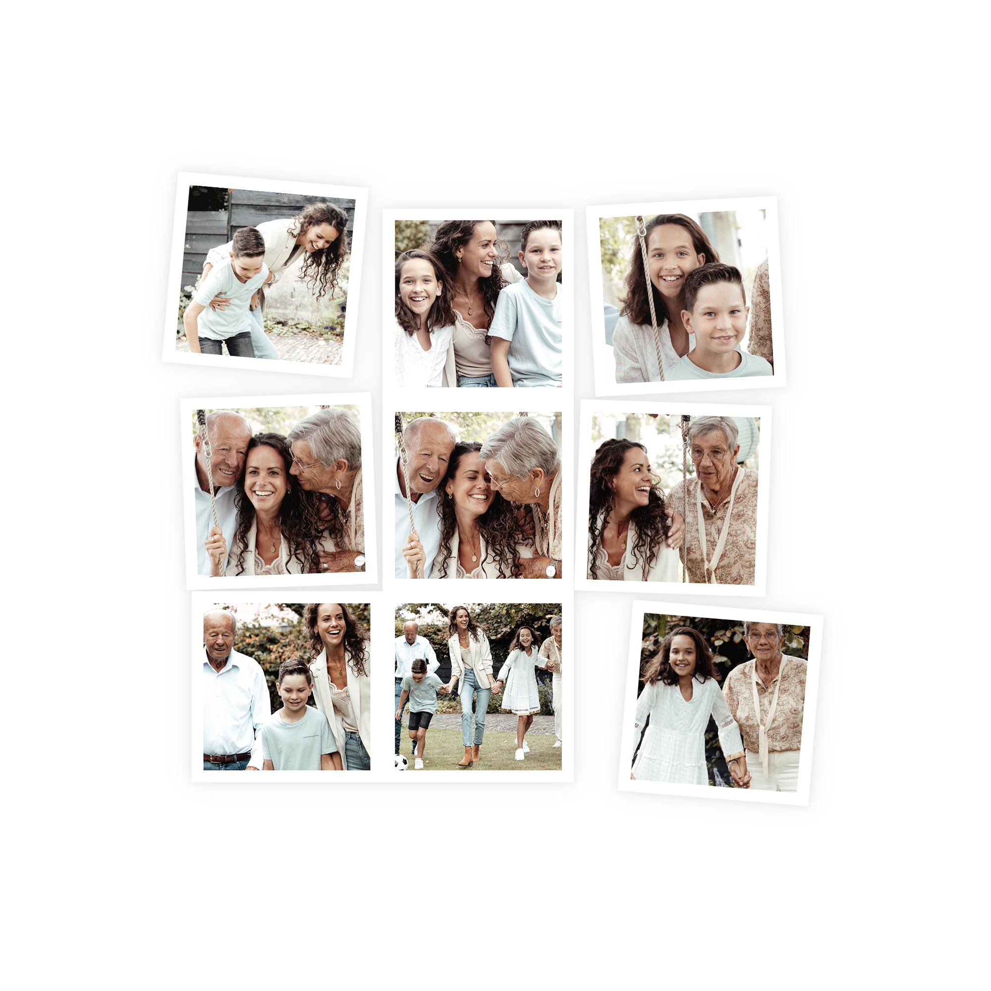 Aimants personnalisés avec un collage de photos de famille imprimé, plusieurs visages souriants visibles.