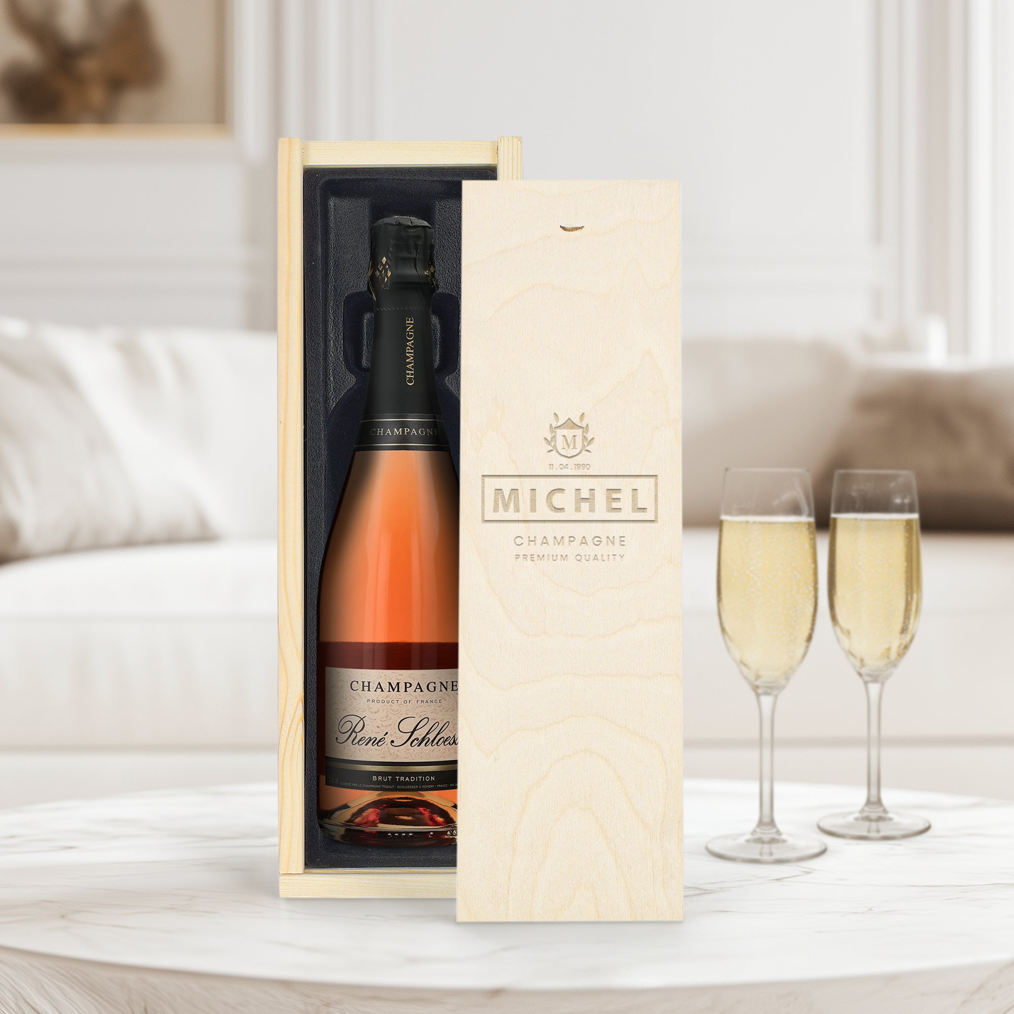 Champagne in gegraveerde kist - René Schloesser rosé (750ml)