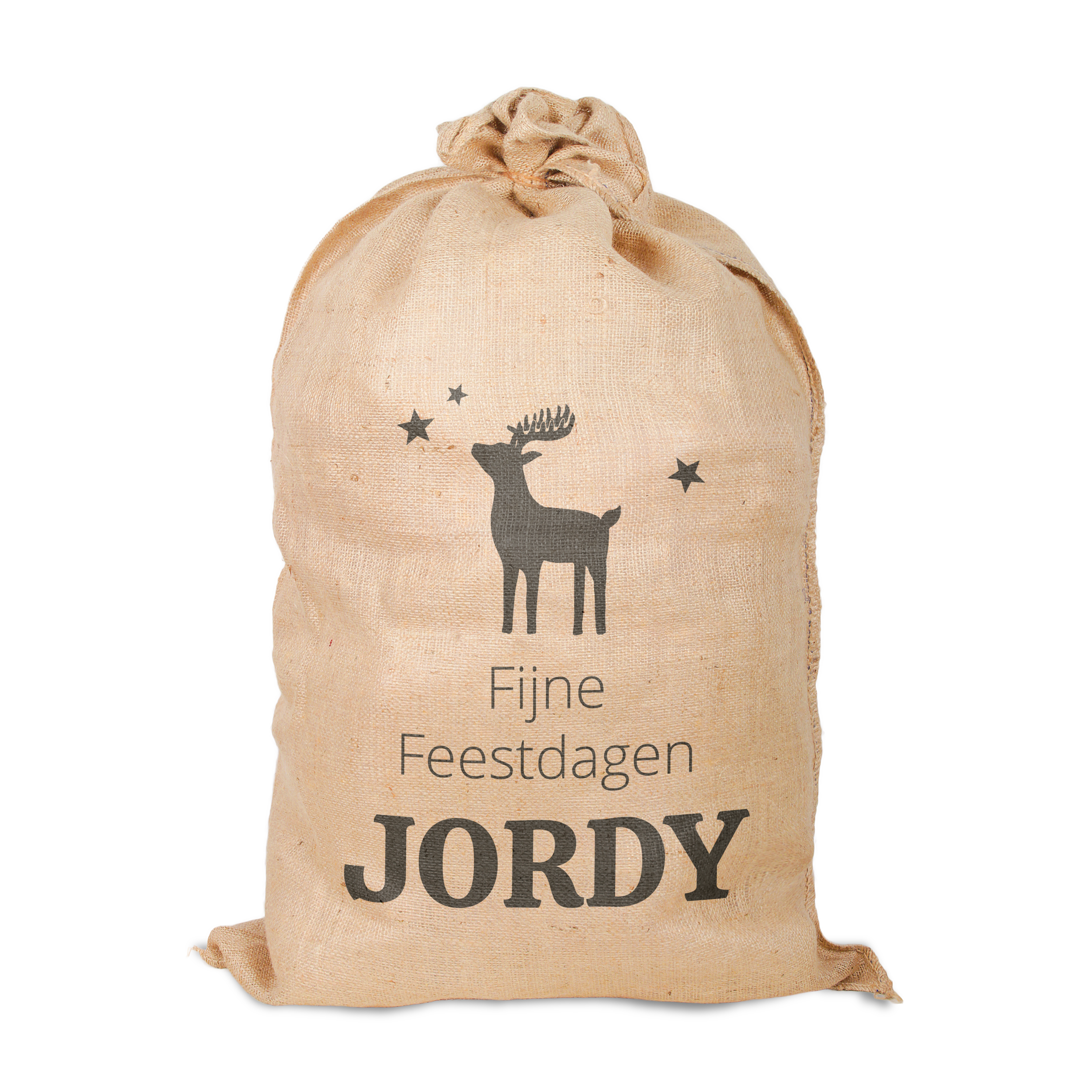 Jute kerstzak met naam bedrukt
