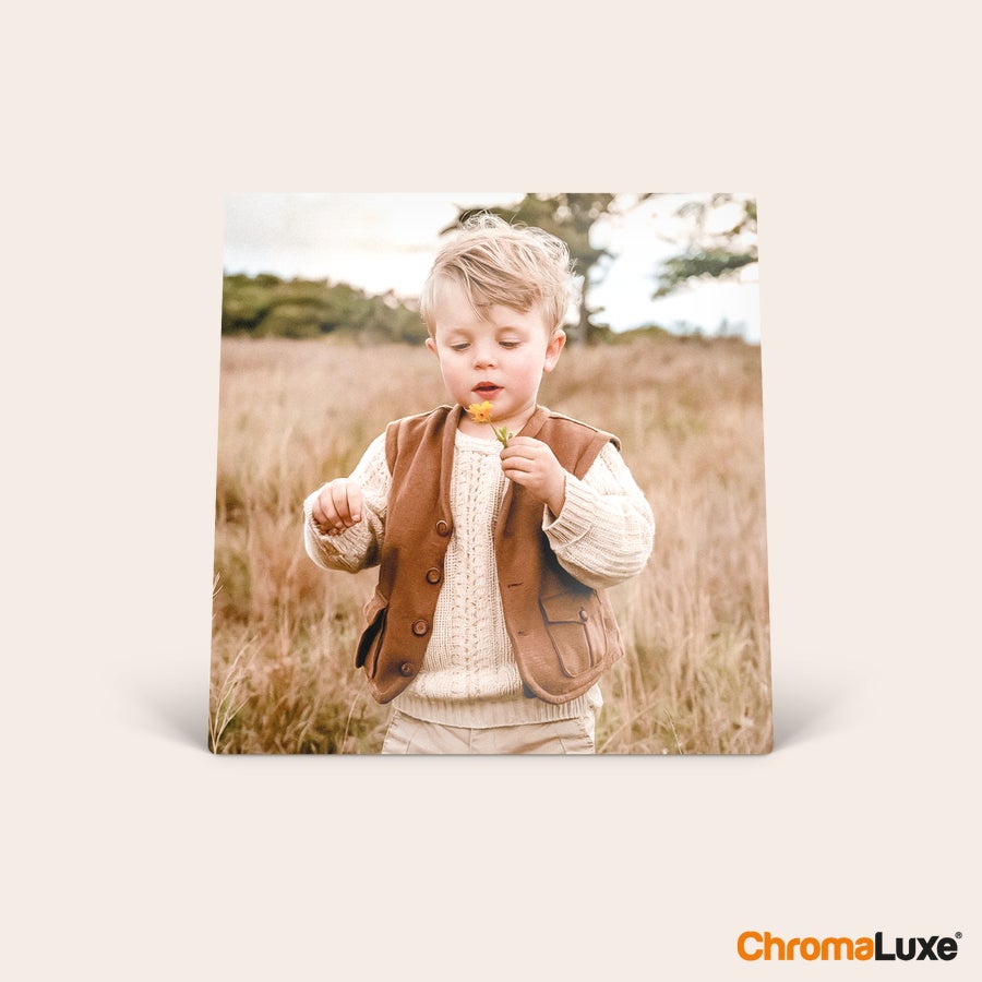 Aluminum photo frame ChromaLuxe aluminum photo frame printed with a toddler in a field holding a yellow flower, personalize with your photos