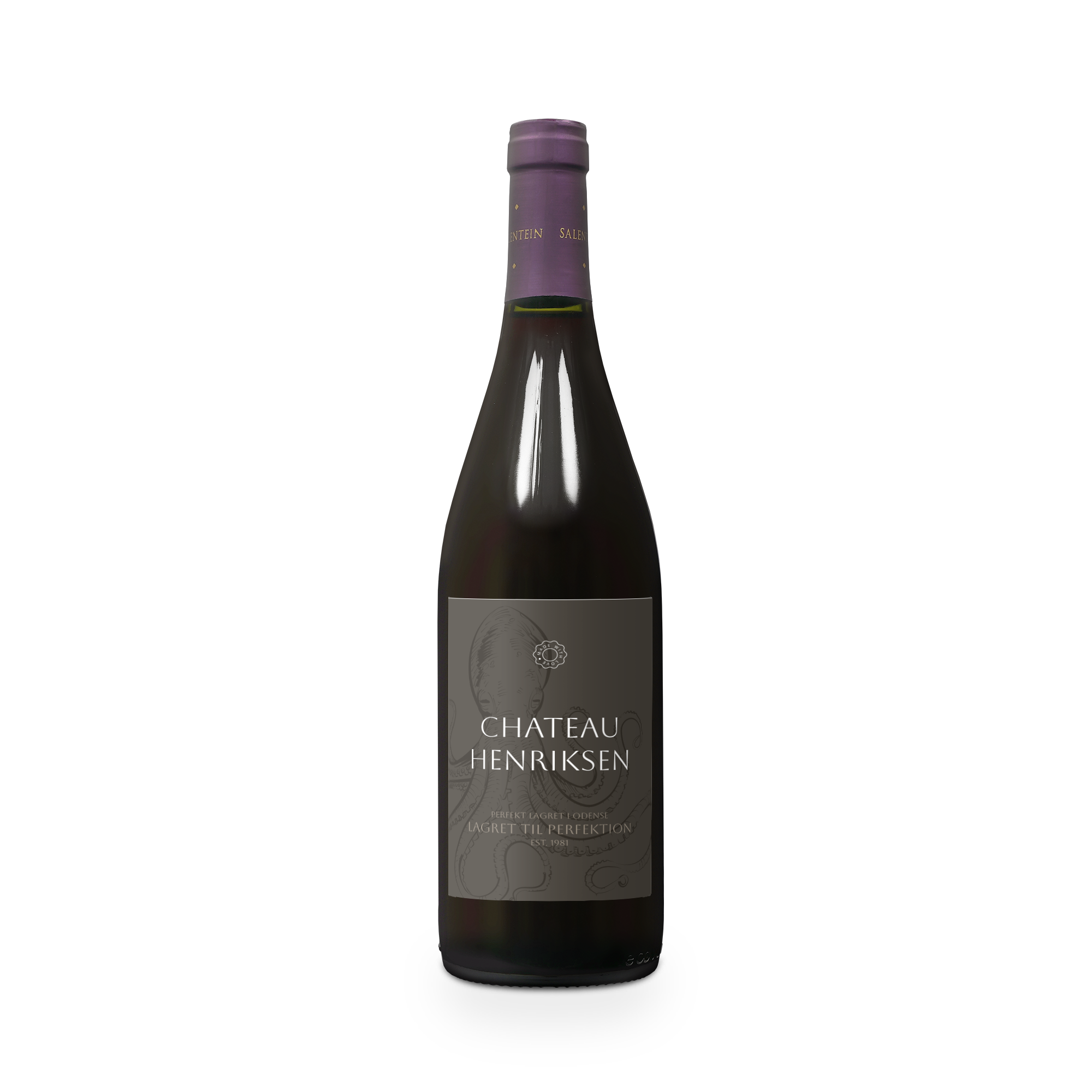 Flaske Salentein Pinot Noir med en personlig etiket trykt med navn og årstal