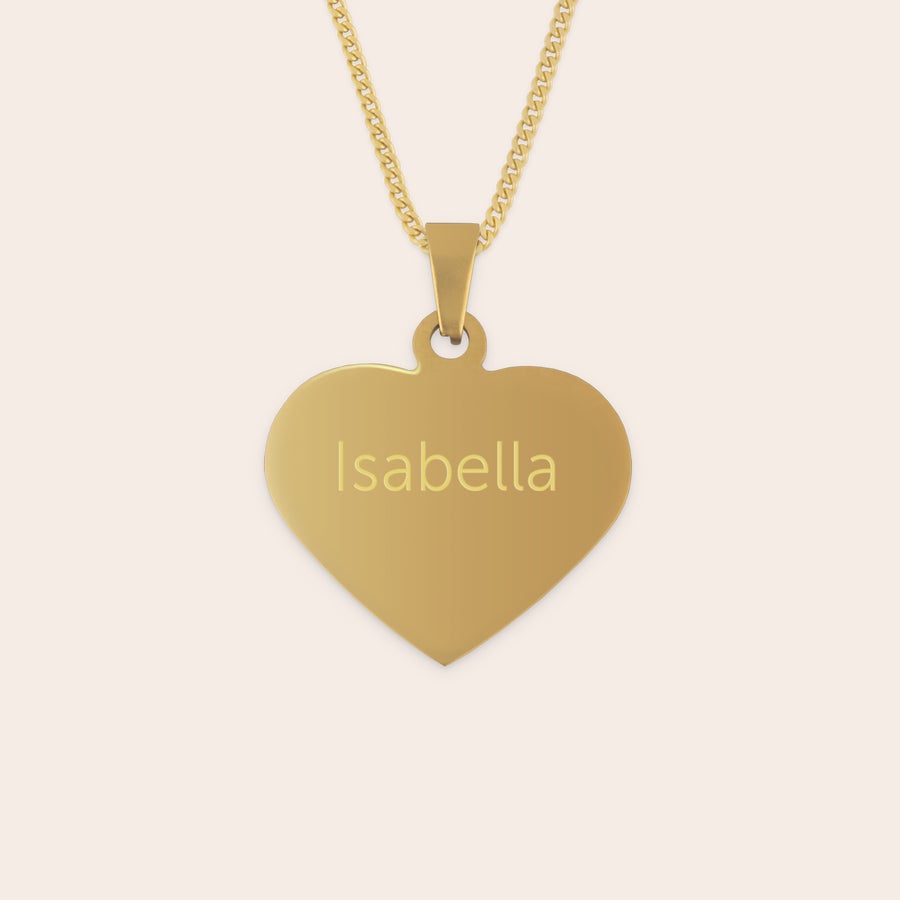 Collar Corazón grabado Colgante dorado con forma de corazón grabado con el nombre "Isabella".