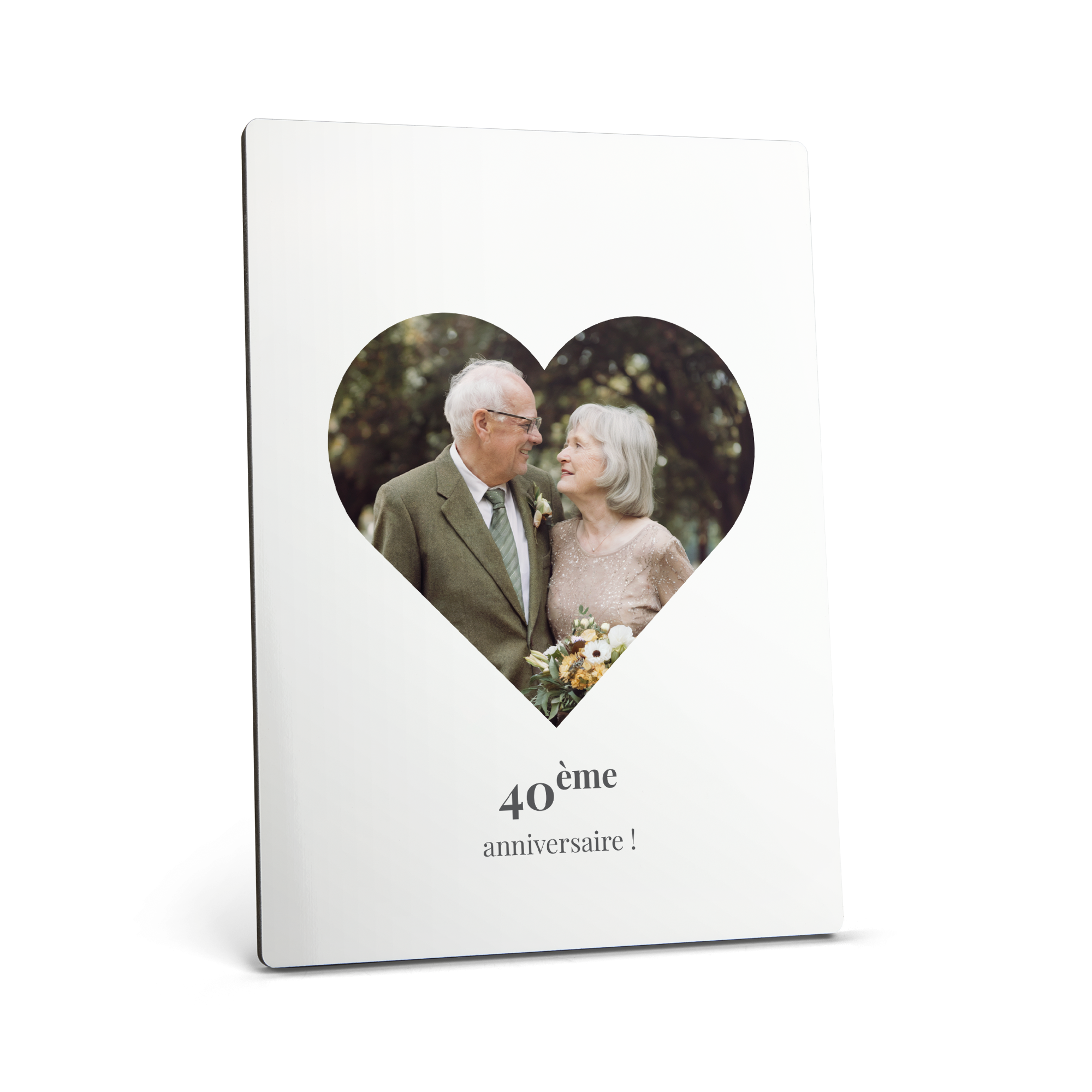 Cadre photo en bois avec photo personnalisée cœur d'un couple âgé, texte 40ème anniversaire imprimé