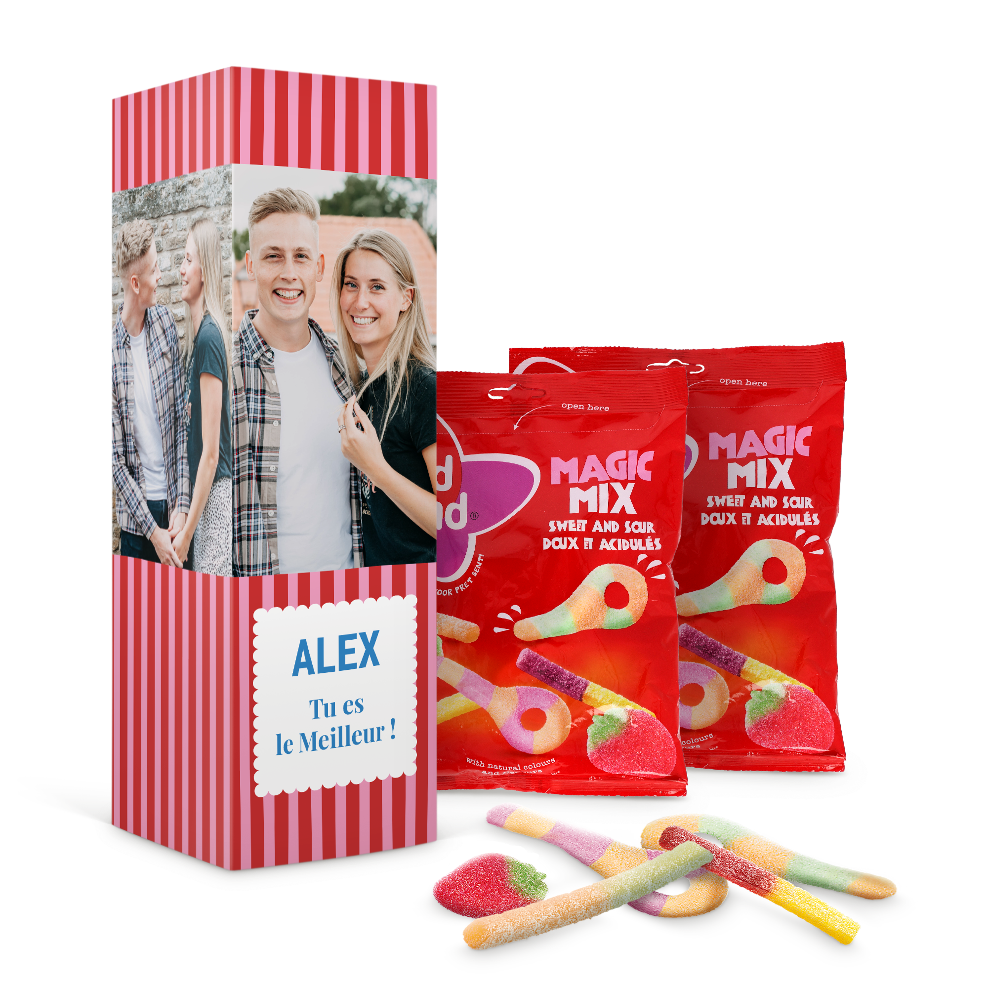 Coffret cadeau de bonbons personnalisé imprimé avec photo et message Alex Tu es le Meilleur