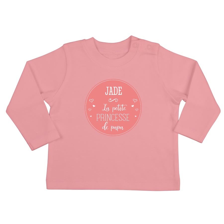 T-shirt bébé personnalisé - Manches longues - Rose pâle - 50/56