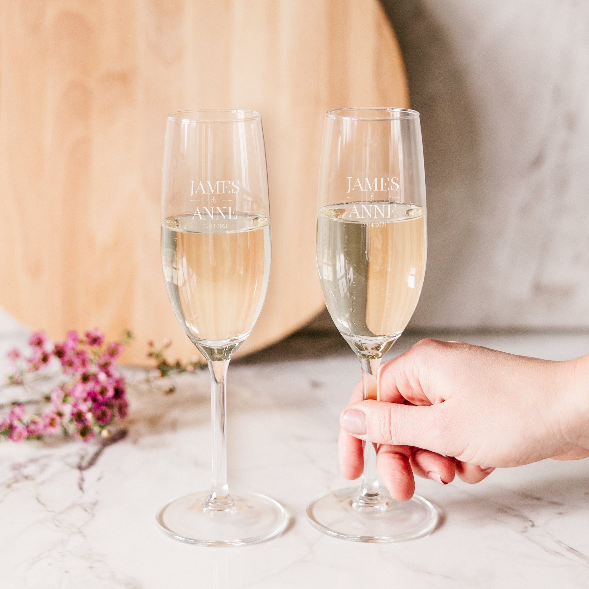 Champagneglas med gravering (sæt af 2)