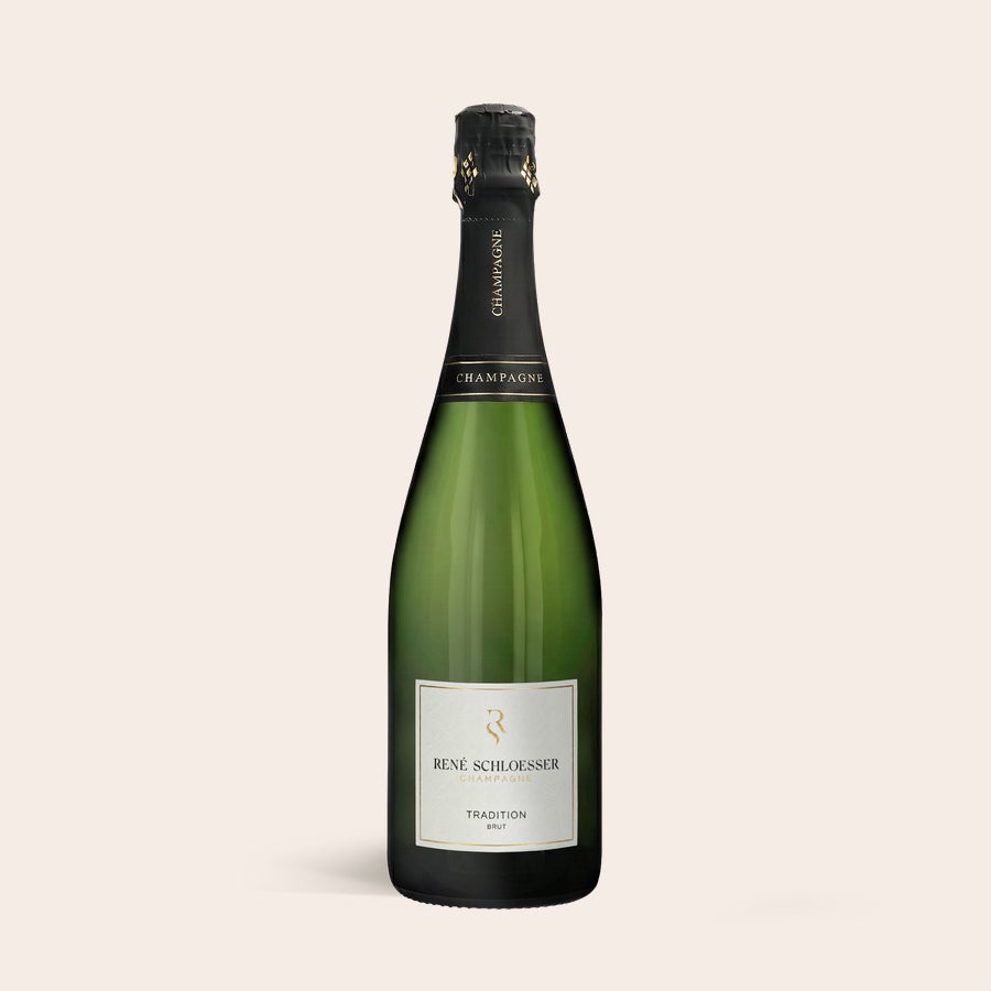 Champagne René Schloesser (750ml) personaliseren Champagne in bedrukte kist - René Schloesser (750ml) met gepersonaliseerde tekst op de kist