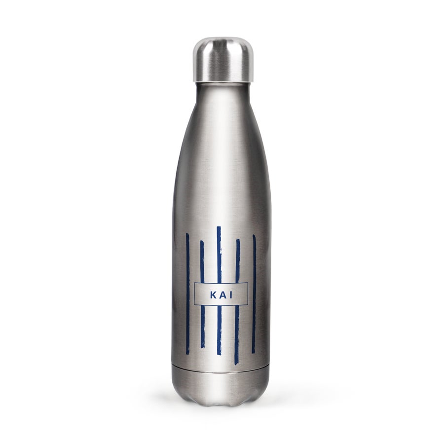 Borraccia per Acqua bottiglia personalizzata in acciaio inox con stampa blu e nome KAI