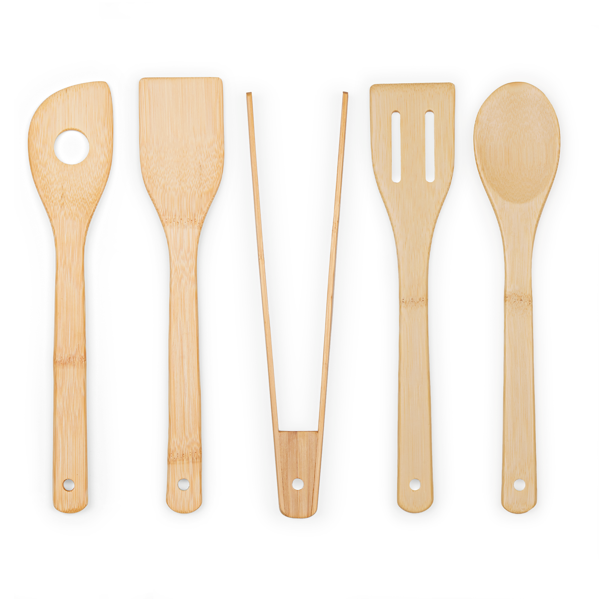 Set ustensiles de cuisine en bambou gravé avec le nom, composé de spatules, cuillères et pinces pour cuisiner