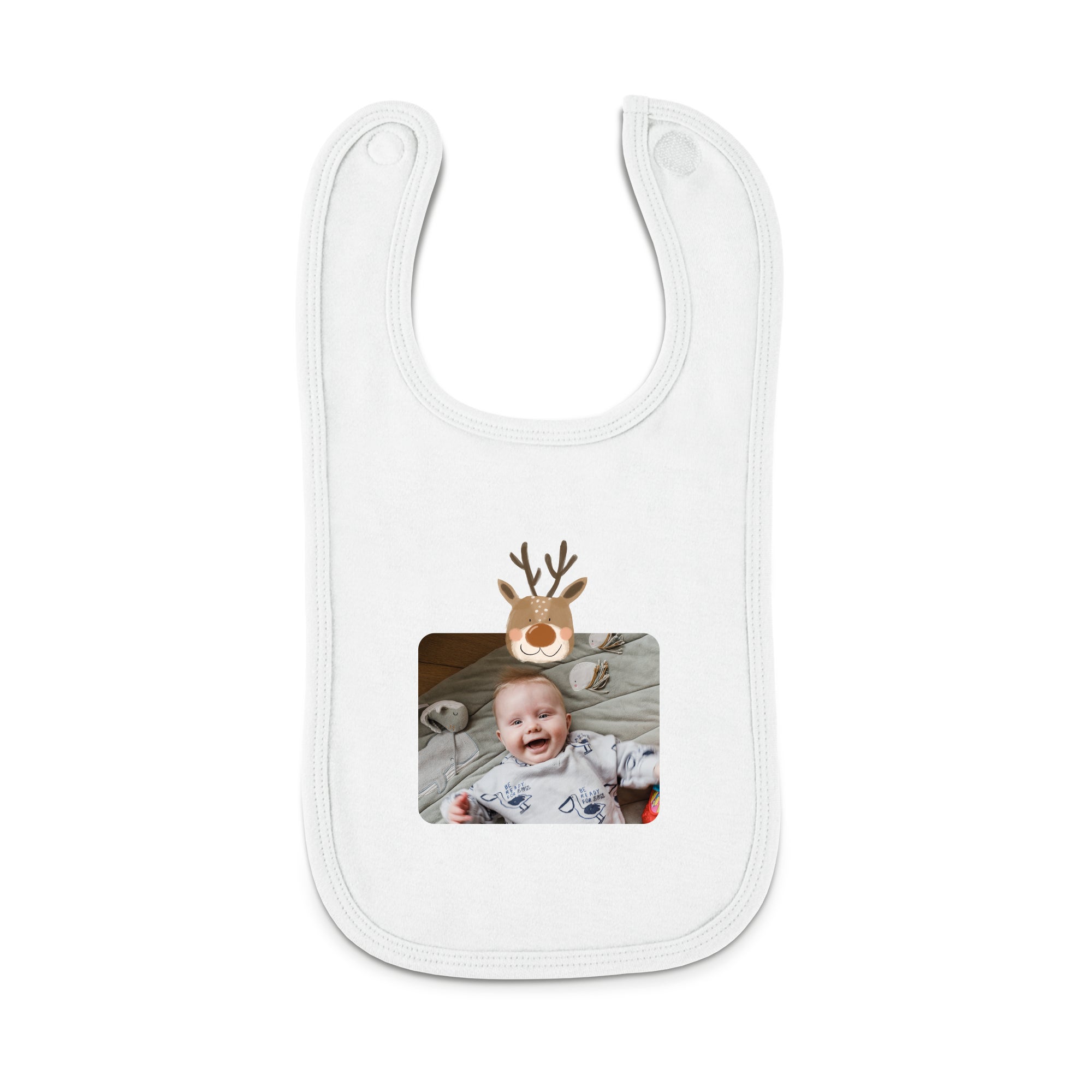 Personalised baby bib - First Christmas - White