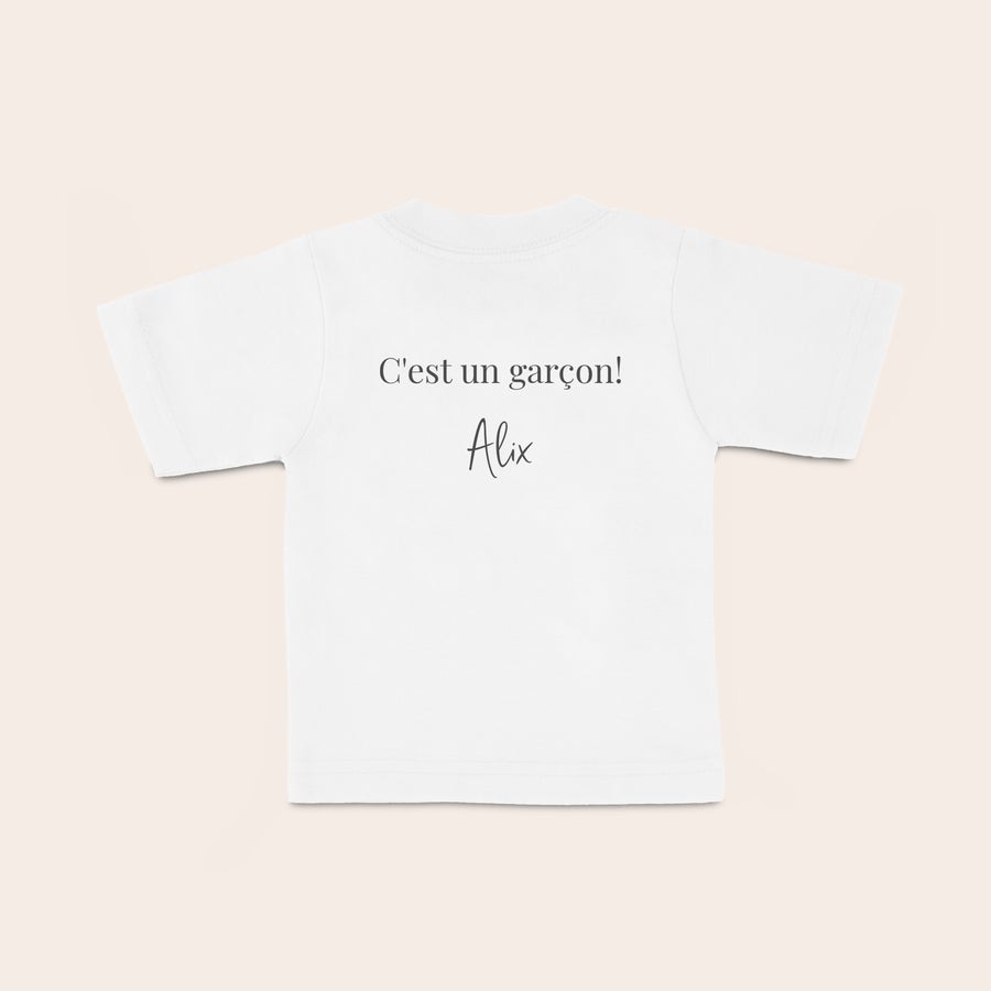 T shirt bébé personnalisé T-shirt blanc personnalisé pour bébé imprimé avec le texte C'est un garçon et le prénom Alix