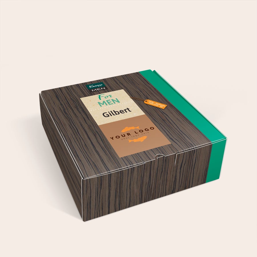 Coffret cadeau Kneipp Men Wellness Coffret cadeau Kneipp pour homme, personnalisé avec le prénom Gilbert et votre logo, offrant une expérience de spa.