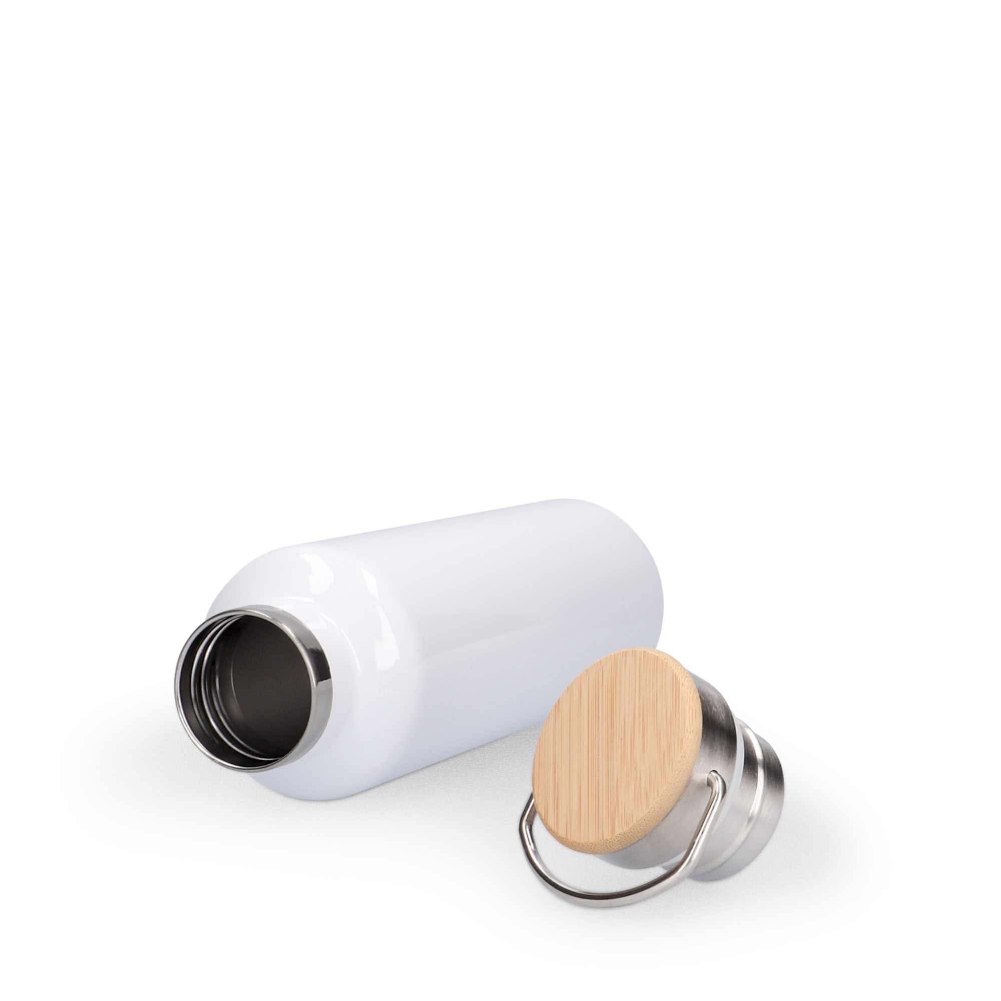 Gourde rando blanche personnalisable avec un bouchon en bambou avec prénom et photo imprimés