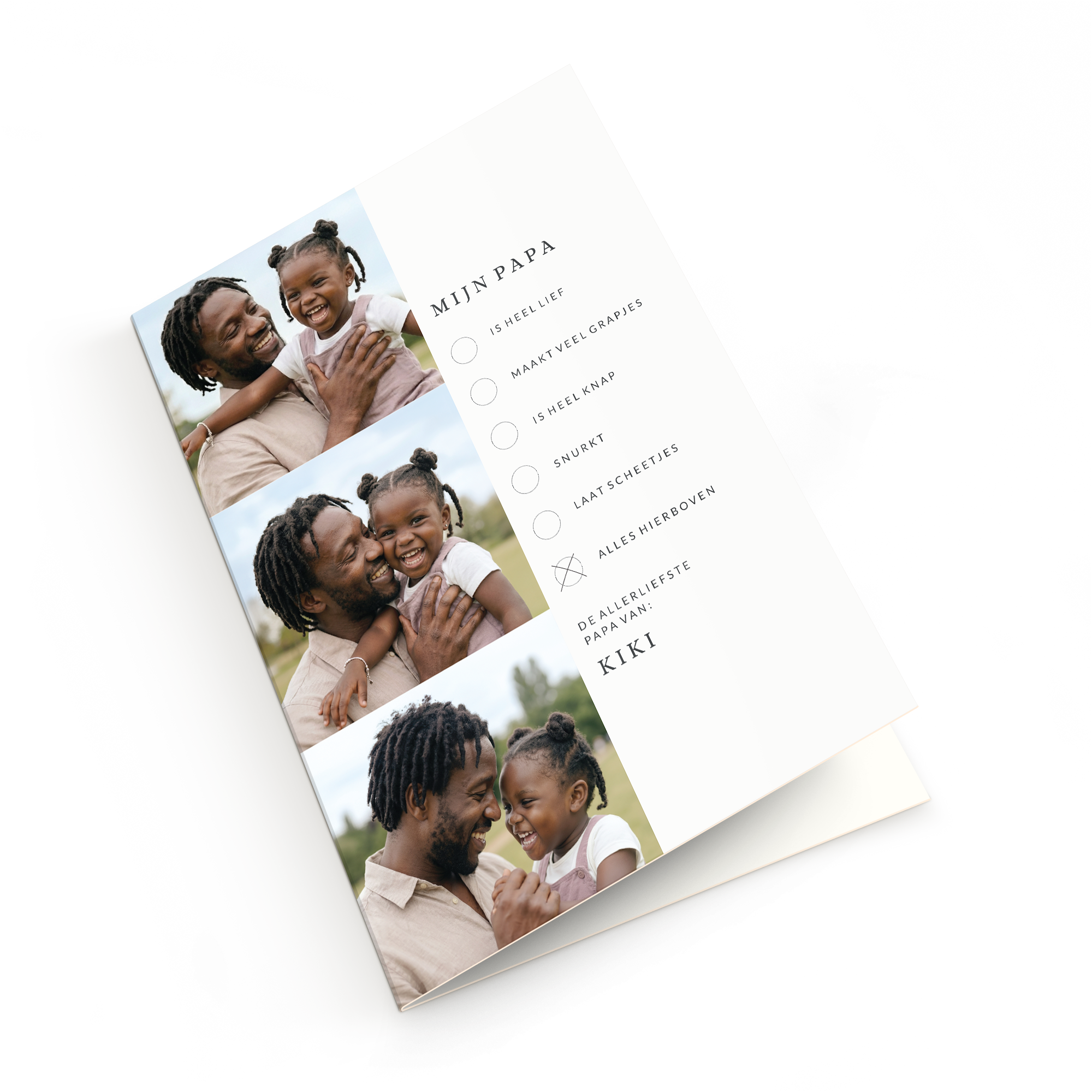 Mega Vaderdag kaart personaliseren - 50 cm met foto's, liefdevolle tekst en checklist voor de liefste papa van Kiki.
