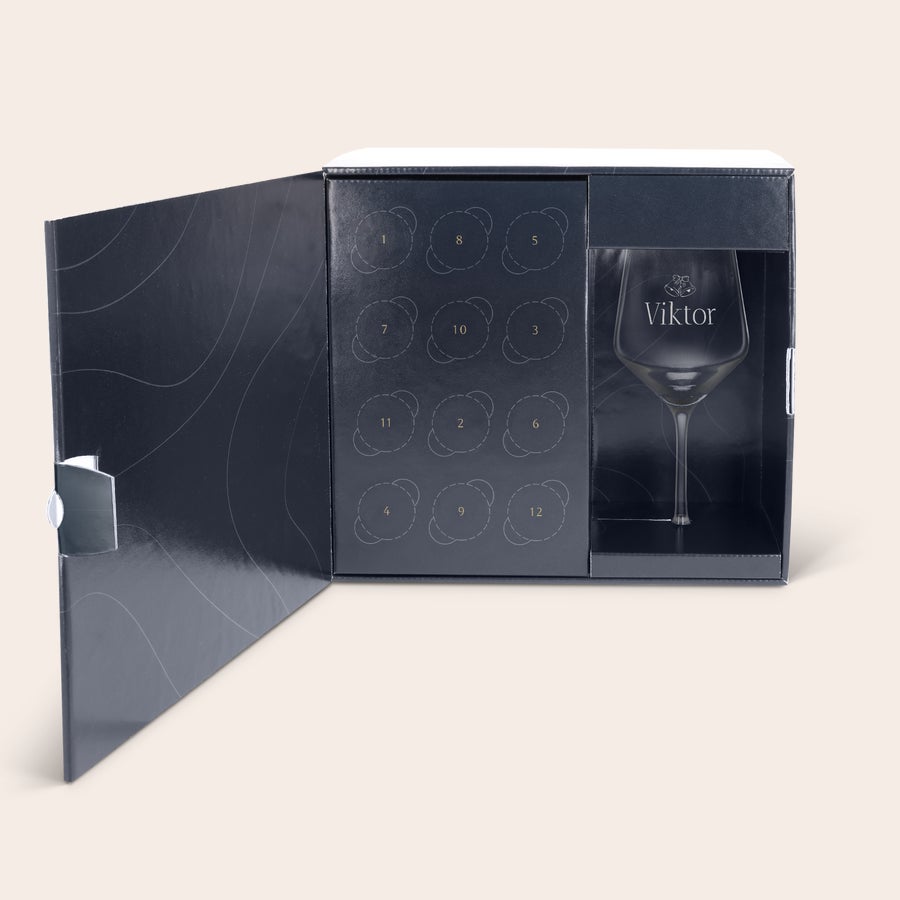 Vin adventskalender - med graverat glas Vin adventskalender - med graverat glas