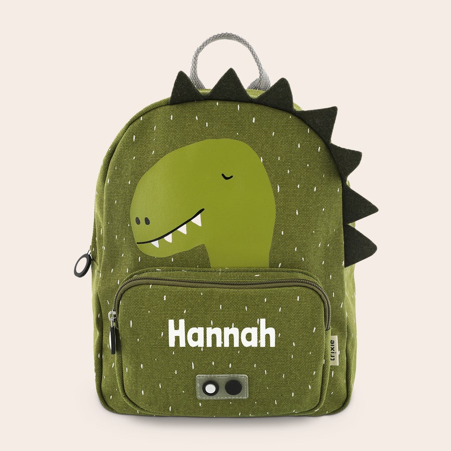 Személyre szabott gyerek hátizsák - Dinosaur - Trixie Személyre szabott zöld gyerek hátizsák dinoszaurusz mintával és nyomtatott Hannah névvel