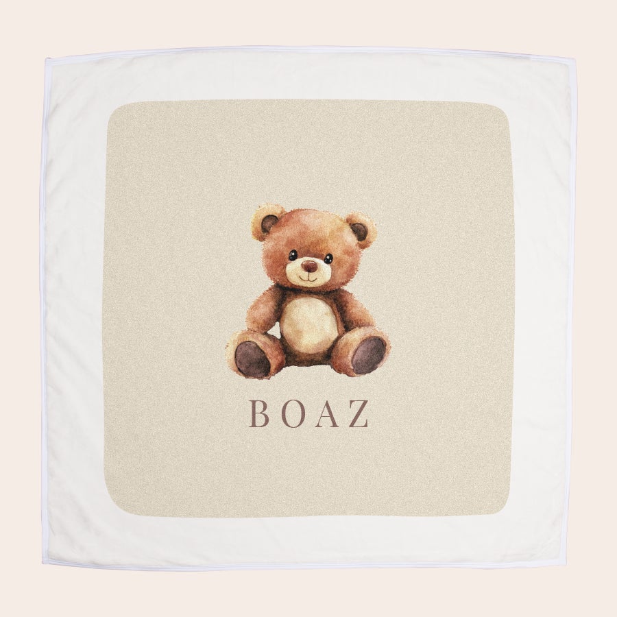 Personalised baby blanket Personalised baby blanket, printed with a cute teddy bear design and the custom name Boaz