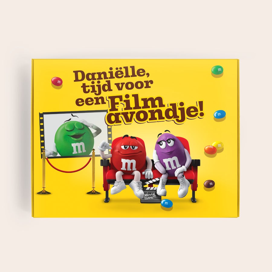 Gepersonaliseerde M&M's moviebox Gepersonaliseerde M&M's Film Giftbox bedrukken - Groot met tekst