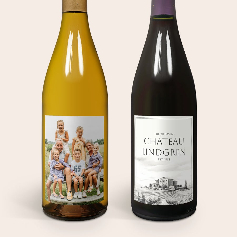 Personliga Salentein Pinot Noir & Chardonnay Personlig present med vinpaket, vitt vin med fotoetikett, rött vin med tryckt etikett Chateau Lindgren