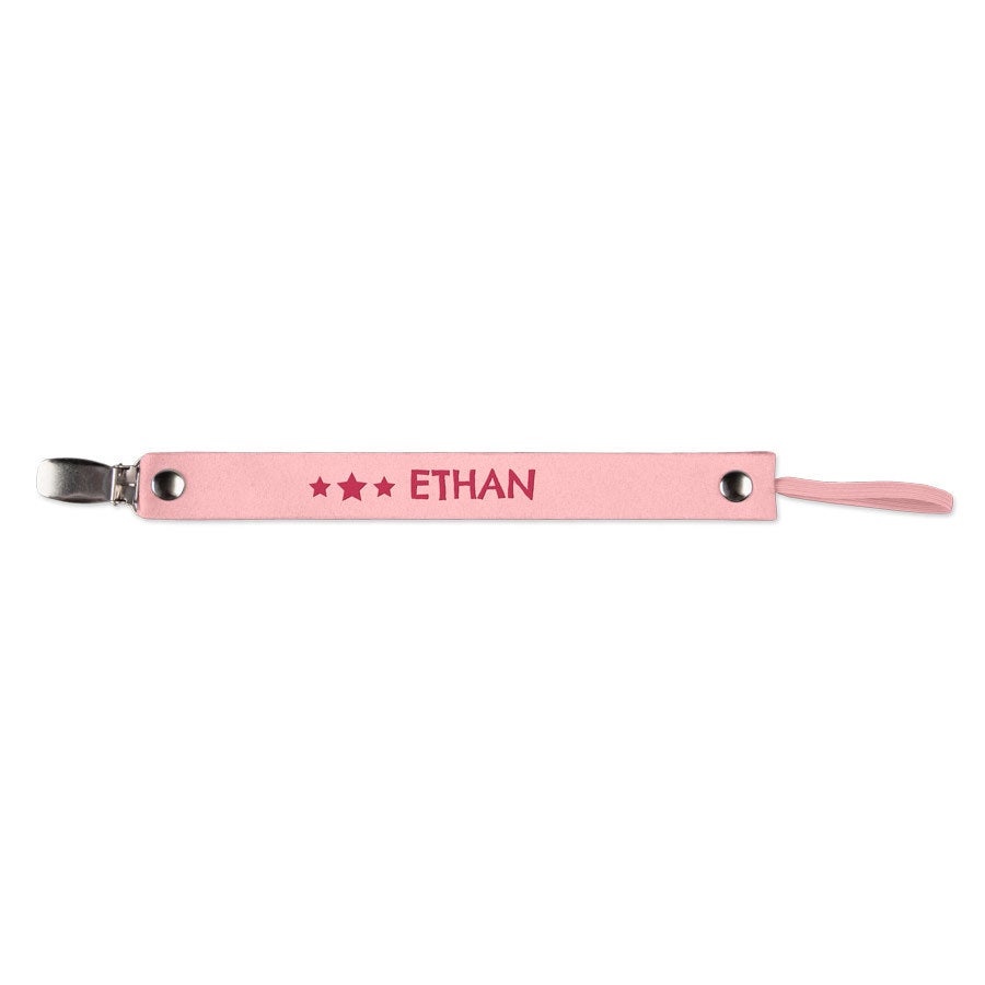 Attache tétine personnalisée - En cuir rose
