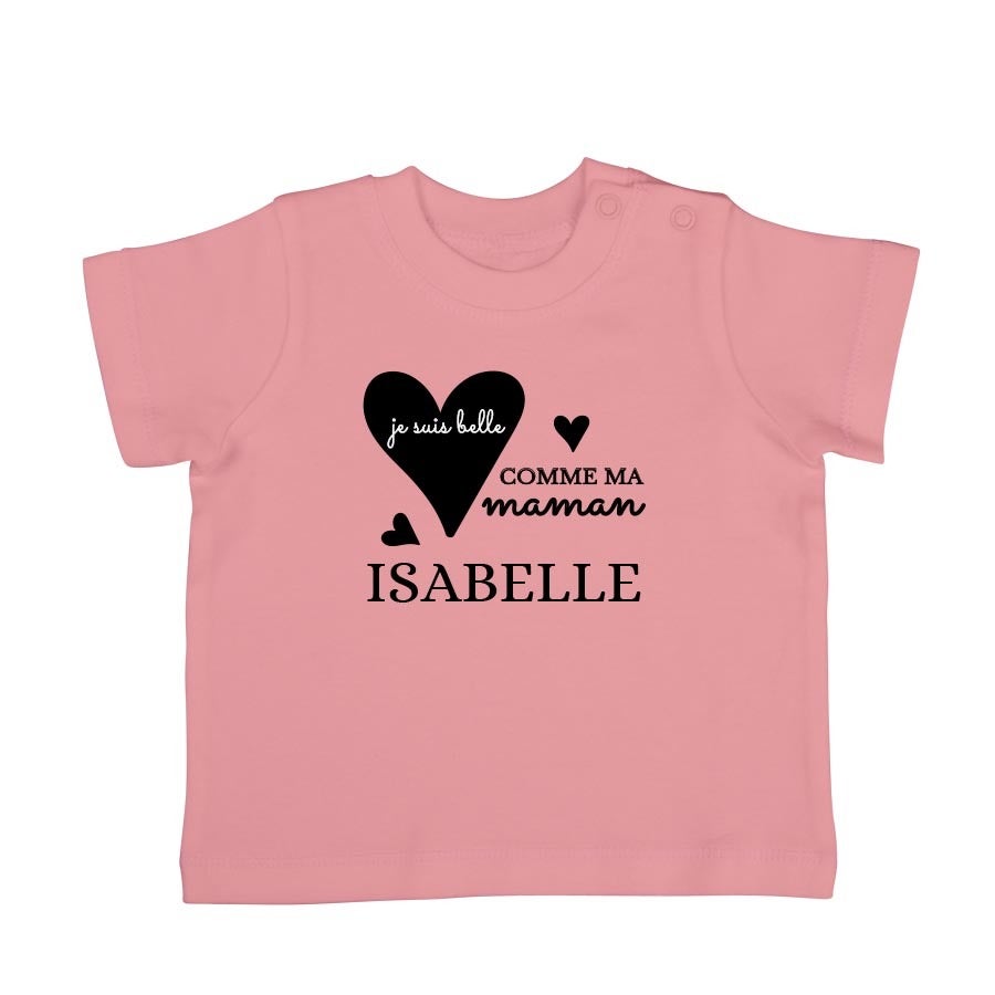 T-shirt bébé personnalisé - Manches courtes - Rose pâle - 62/68