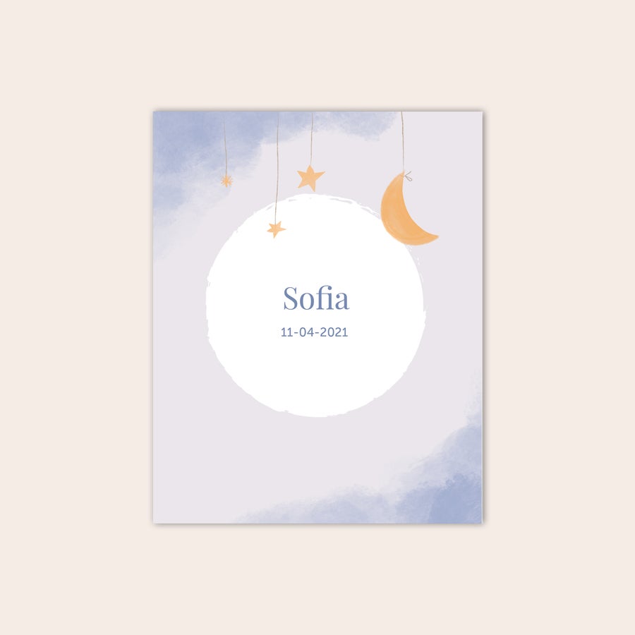 Póster de nascimento Póster de nascimento de bebé personalizado com nome Sofia e data 11-04-2021 impresso, detalhes de lua e estrelas