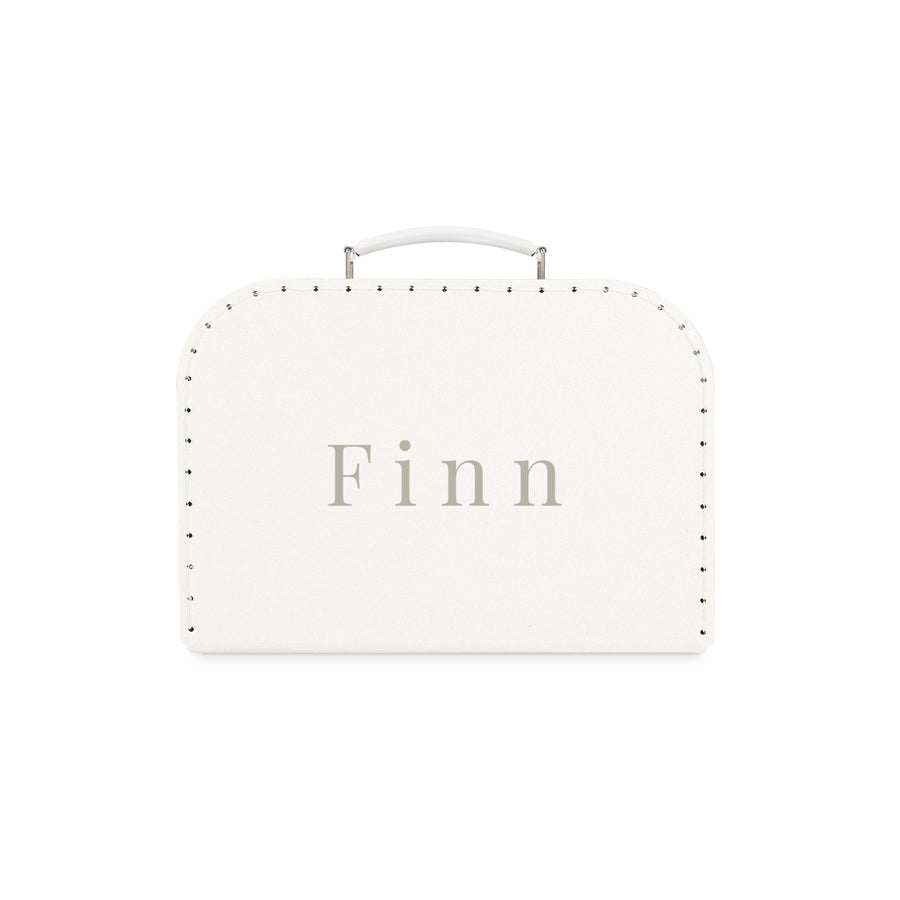 Kinderkoffer met naam Witte bedrukte kinderkoffer met de naam Finn