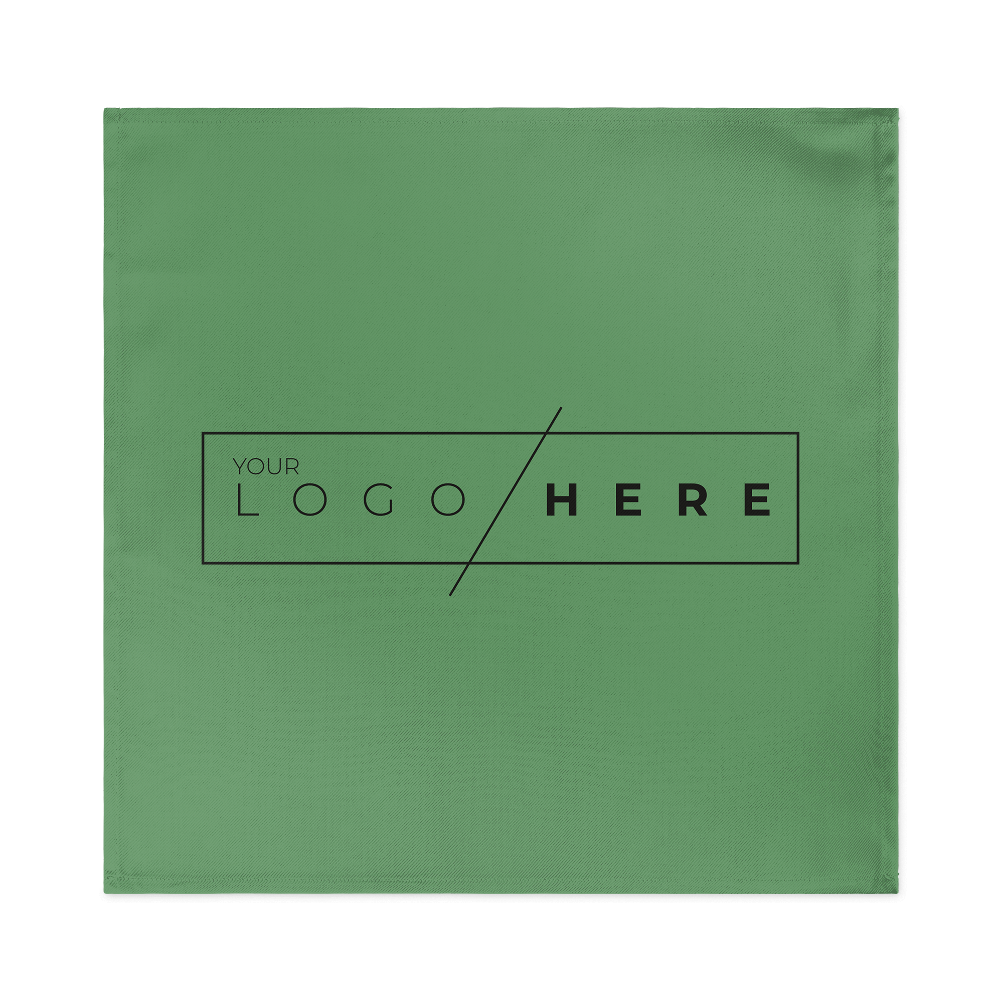 Guardanapo verde liso com borda costurada e impressão personalizável de logotipo. Definir a mesa torna-se uma festa com guardanapos impressos exclusivos.