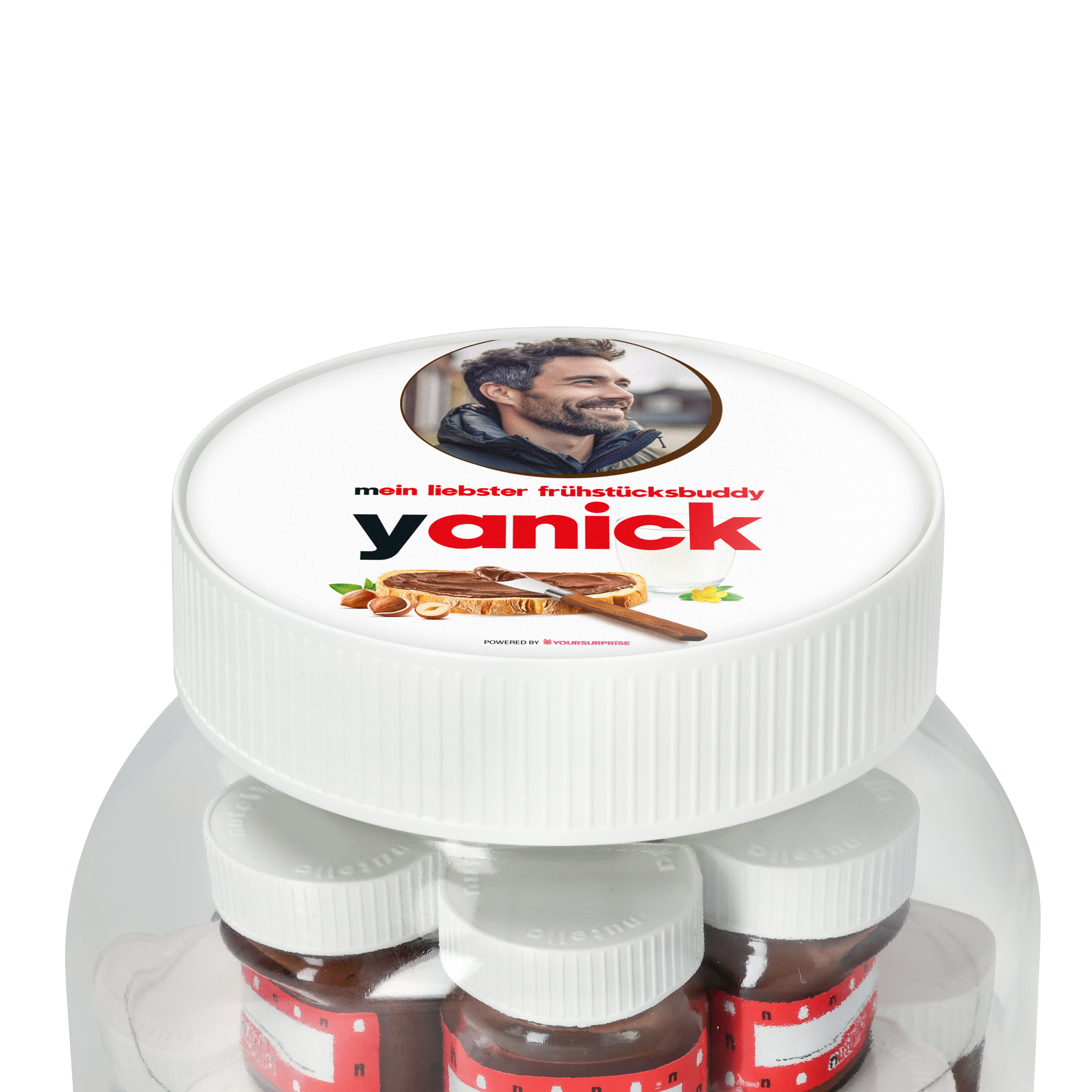 Personalisiertes nutella® Glas XL mit Namen Yanick und Foto, bedruckt mit 