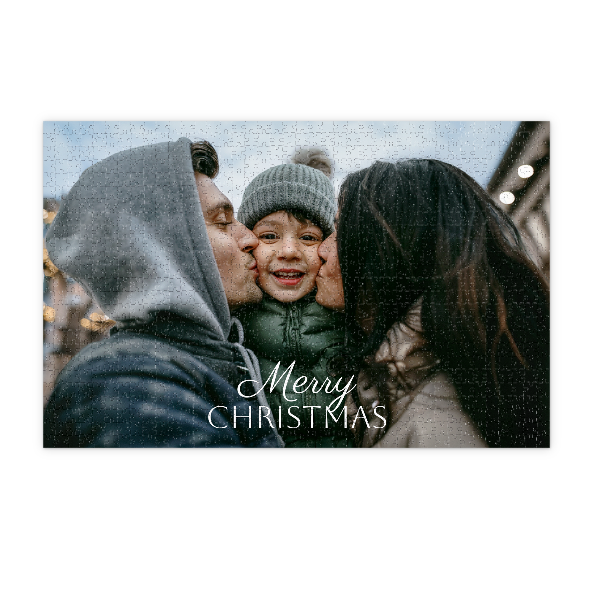 Personalised Jigsaw Puzzle - 1000 pcs, printed with a family photo and Merry Christmas text