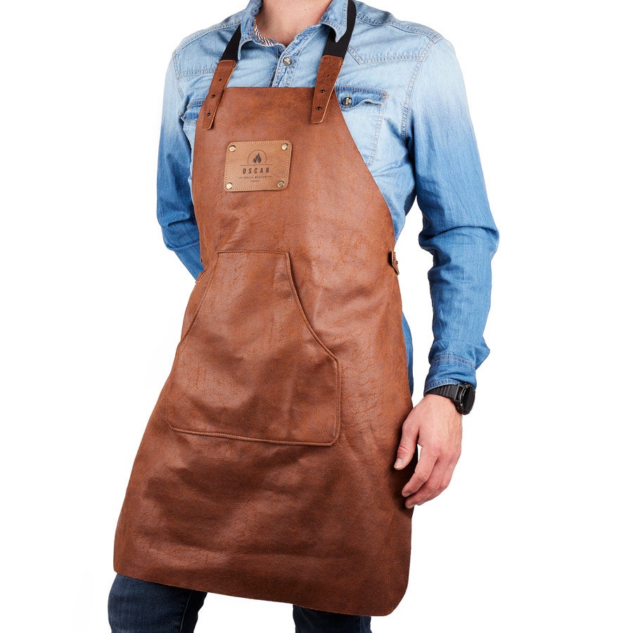 Recycled Personalised Leather Apron - Brown