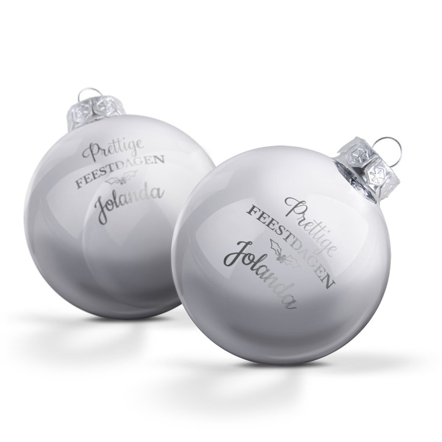Glazen kerstbal met naam - Zilver (2 stuks)
