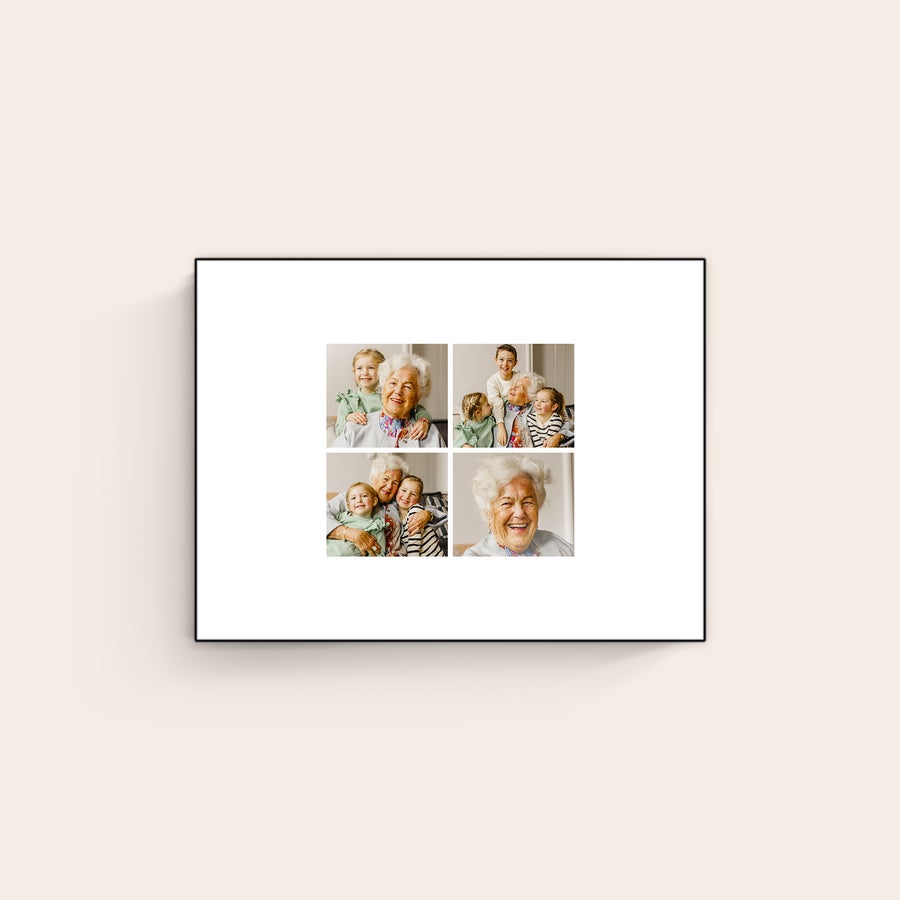 Foto su Legno Pannello fotografico in legno ChromaLuxe personalizzato con collage di quattro foto di una nonna sorridente con i suoi nipotini stampato a colori