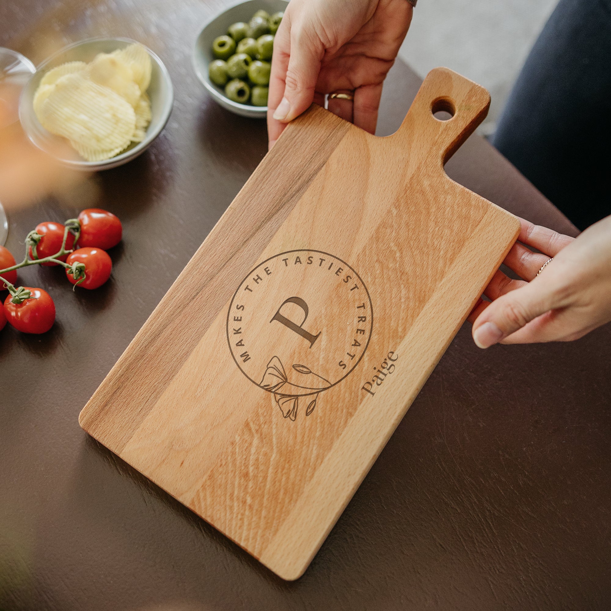 Personalised serving platter - Beech - Rectangular - Landscape - S - Engraved