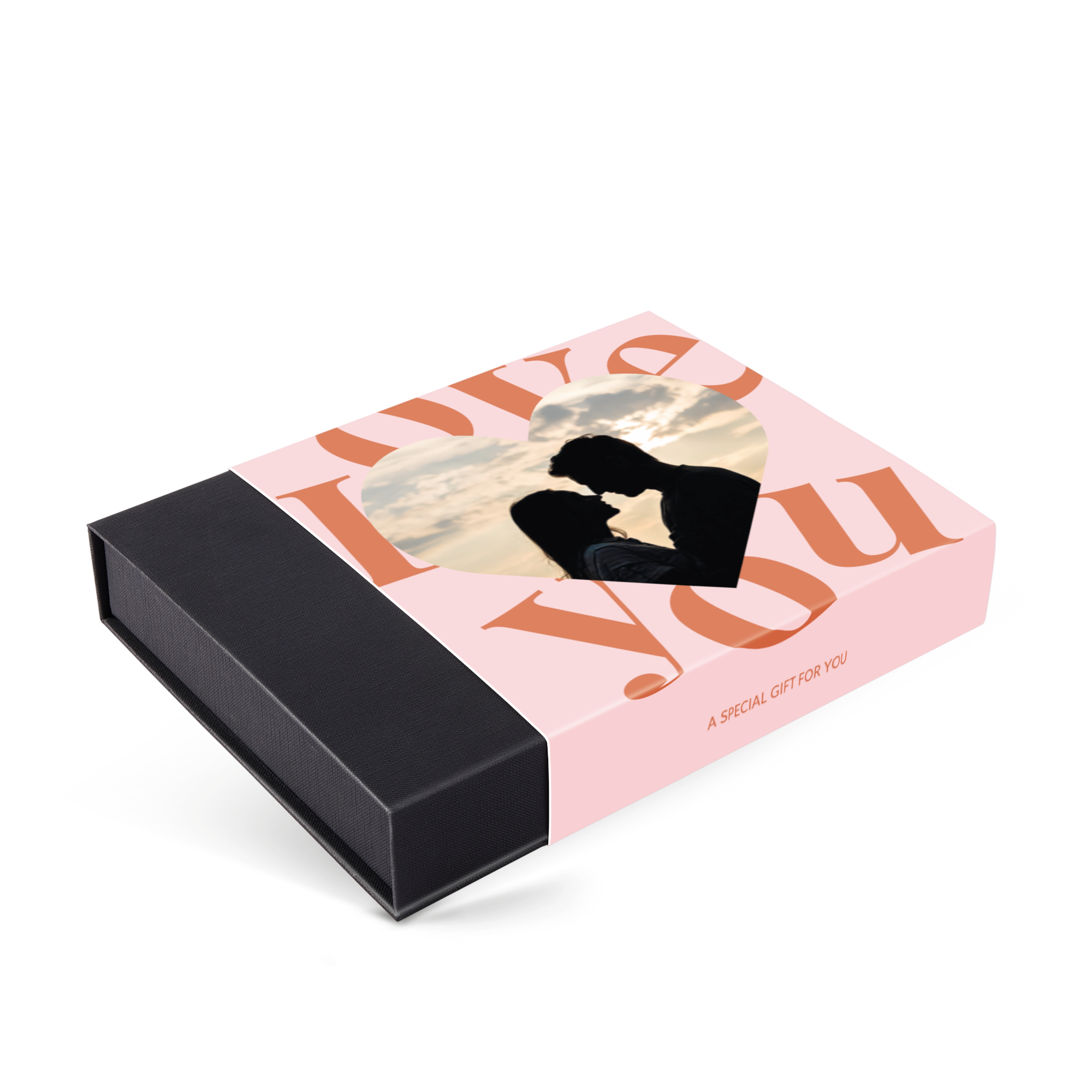 Caja de chocolates de lujo personalizados con foto de pareja en un corazón, Crea dulces recuerdos con esta imagen impresa.