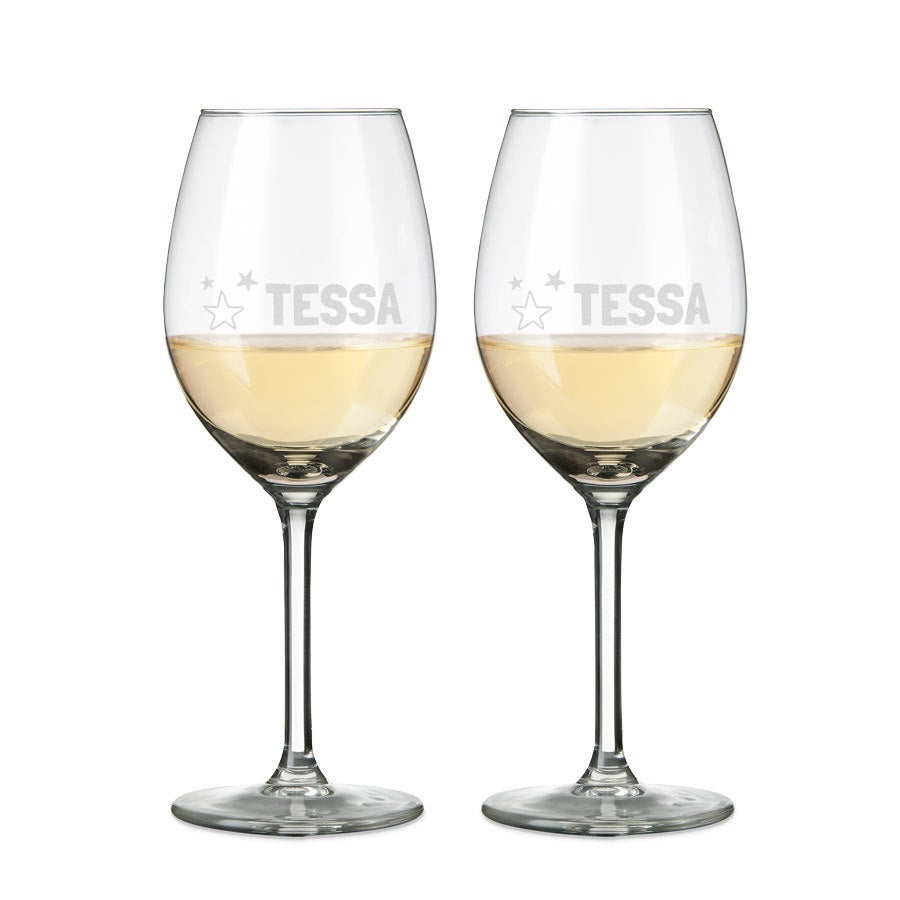 Wit wijnglas graveren - 2 stuks