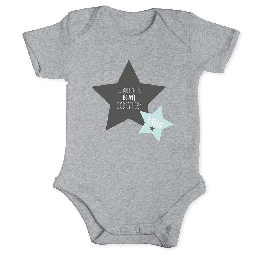 Personalised baby romper - Will you be my godfather - Grey - 50/56