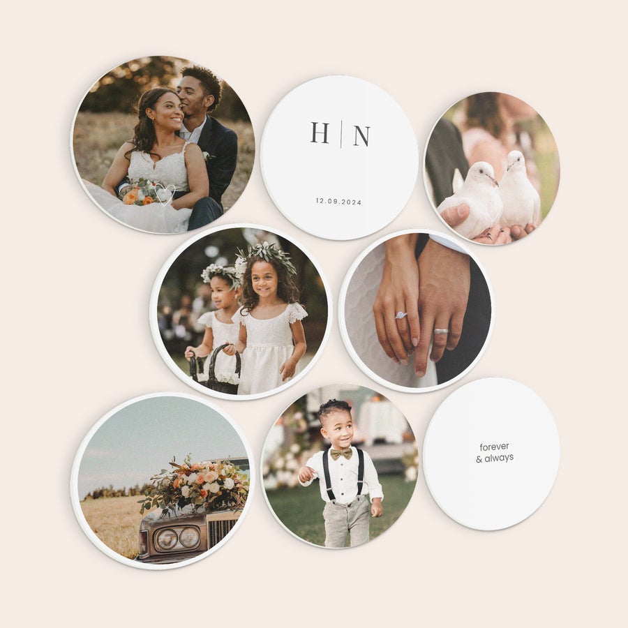 Panneaux muraux géométriques personnalisés Panneaux muraux en forex ronds personnalisés avec des photos et textes de mariage Habillez votre mur avec des panneaux muraux en forex personnalisés avec votre création