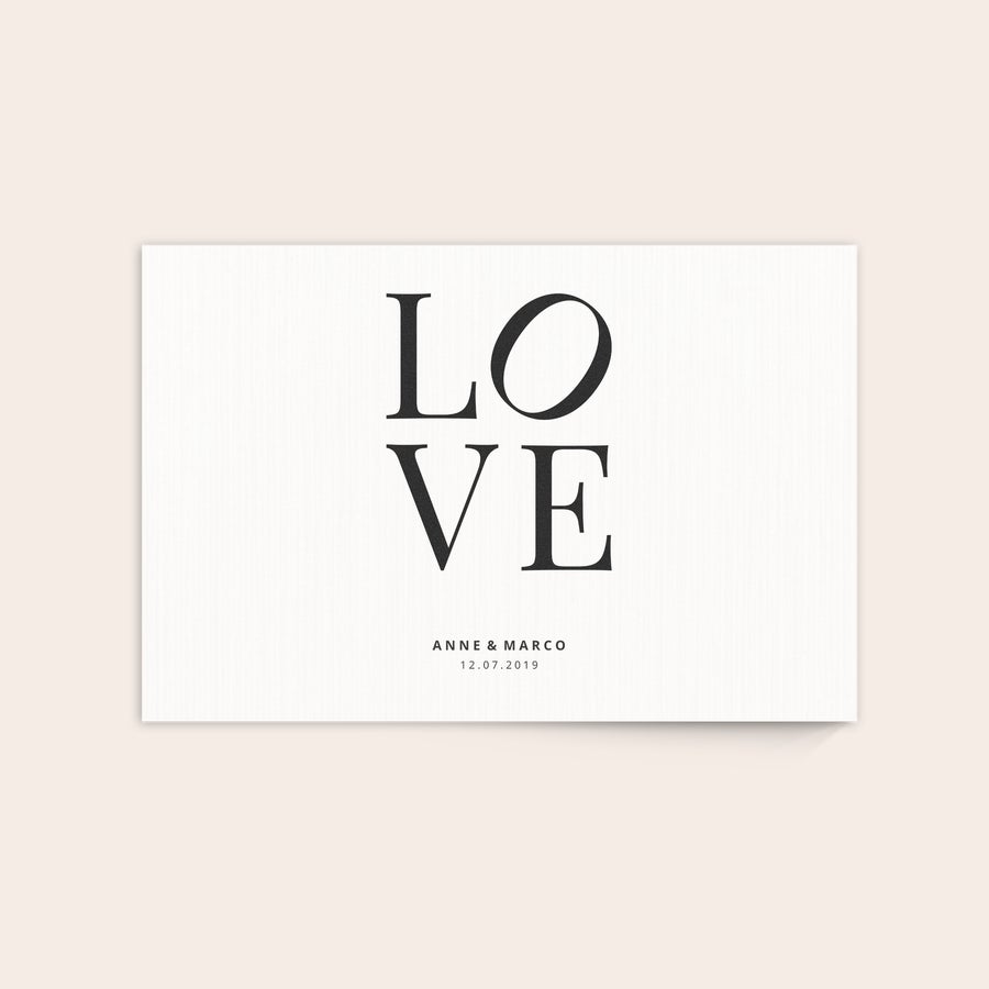 Foto auf Holz Ihr Foto auf Holz, bedruckt mit dem Wort LOVE und dem Datum 12.07.2019 sowie den Namen Anne & Marco.