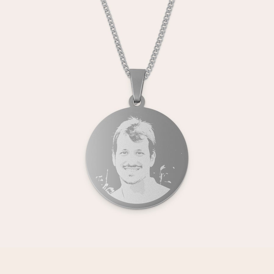 Collier pendentif rond Pendentif gravé photo rond en argent avec la photo d'un homme souriant personnalisable