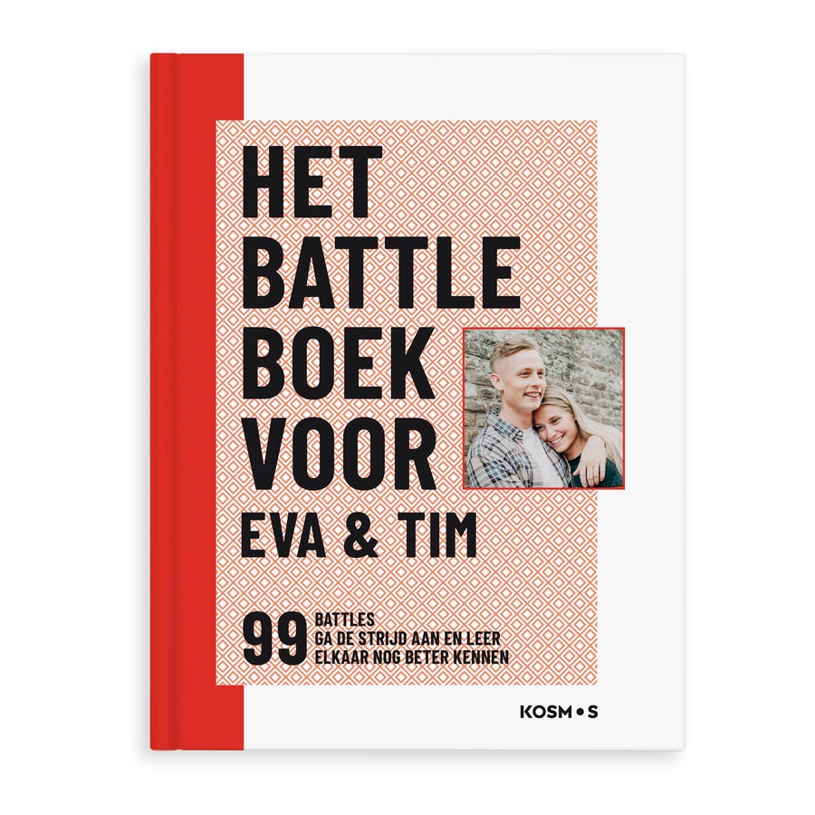 Het Battle boek voor koppels personaliseren Battle boek voor koppels gepersonaliseerd met namen Eva & Tim en een foto op de voorkant.