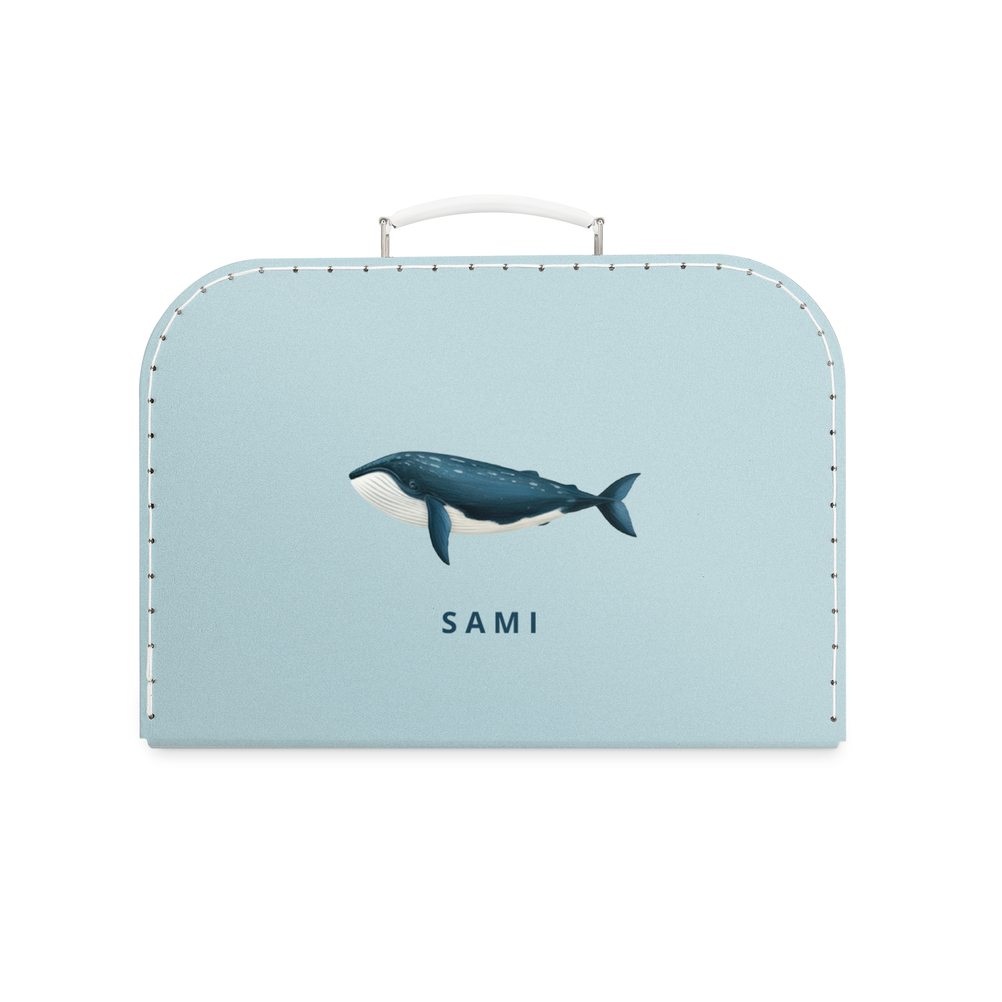 Valisette enfant personnalisable - Bleu - Grand, avec une baleine imprimée et le prénom Sami