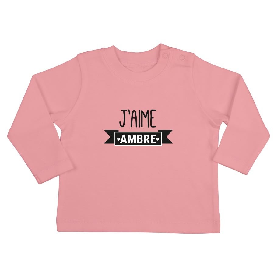 T-shirt bébé personnalisé - Manches longues - Rose pâle - 50/56