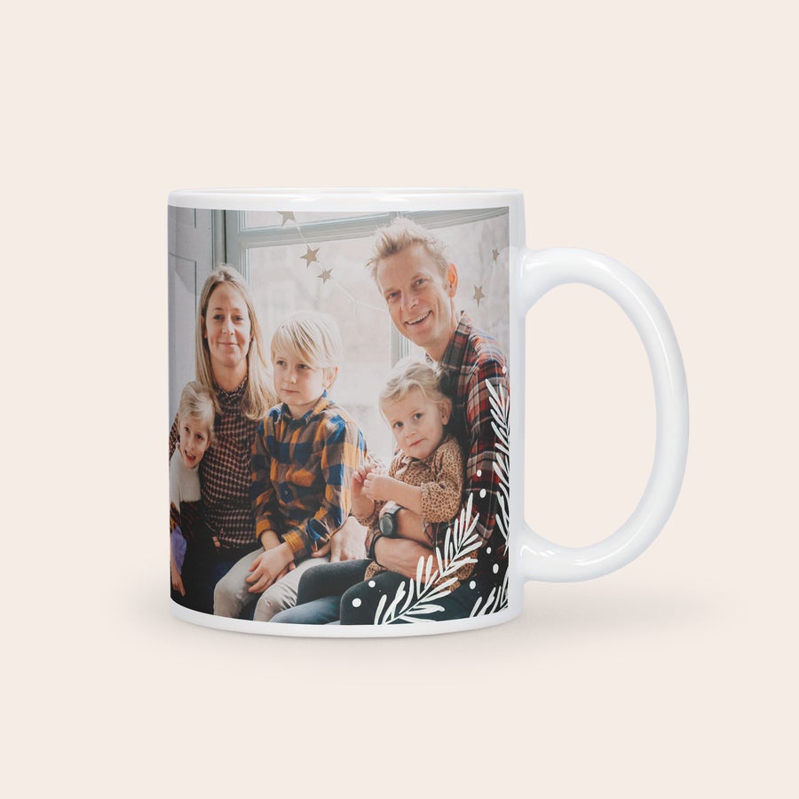 Tazza Natalizia Personalizzata con Foto Tazza di Natale bianca personalizzata con foto di famiglia e decorazioni stampate