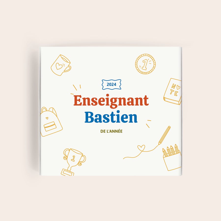 Chocolat Milka Enseignant Coffret cadeau Milka personnalisé pour professeur, imprimé avec le nom Bastien Enseignant de l'année 2024